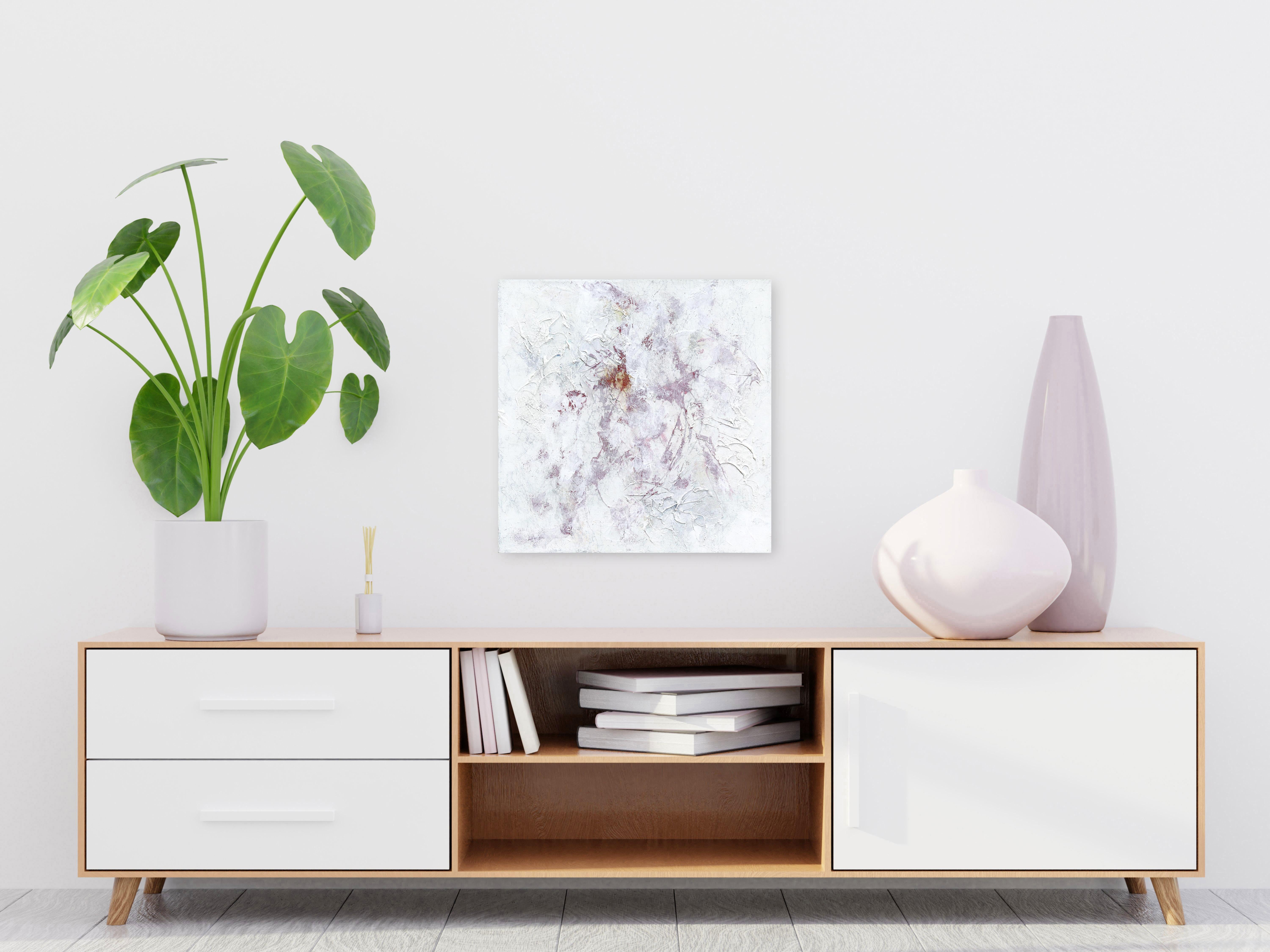 Sell Out - Textural Contemporary Abstract Minimalist White Painting on Canvas - Gray Abstract Painting by LE BohemianMuse