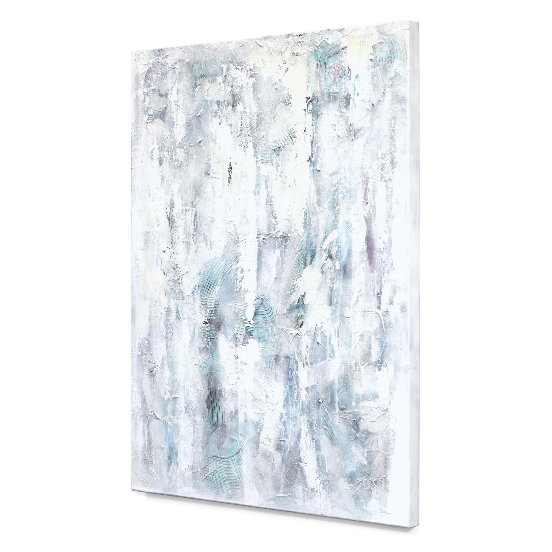 Stormy - Textural Zeitgenössische Abstrakte Minimalistische Blaue Töne Malerei auf Leinwand im Angebot 2