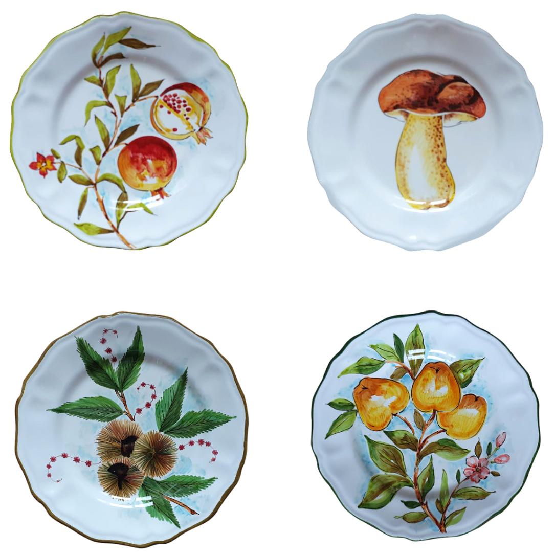 Le Bois Hand Painted Ceramic Plates Set of 4 For Sale