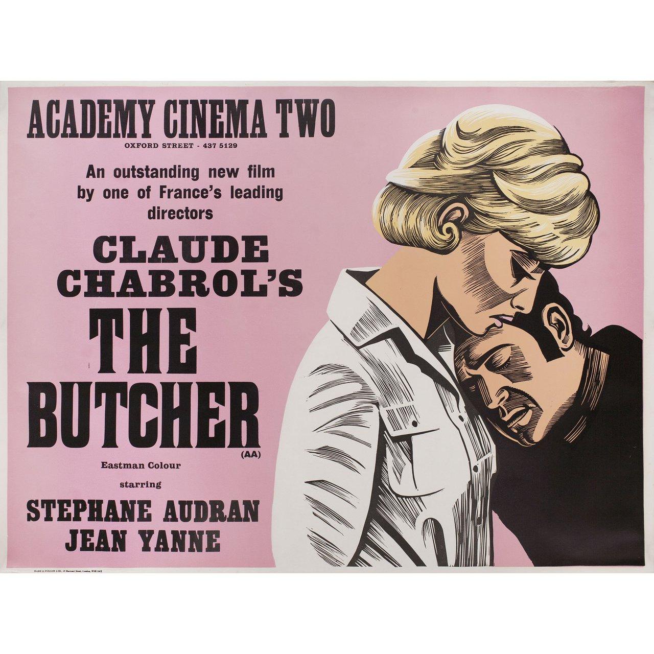 Original 1970 British quad poster by Peter Strausfeld for the film Le Boucher (The Butcher) directed by Claude Chabrol with Stephane Audran / Jean Yanne / Antonio Passalia / Pascal Ferone. Very Good-Fine condition, rolled. Please note: the size is