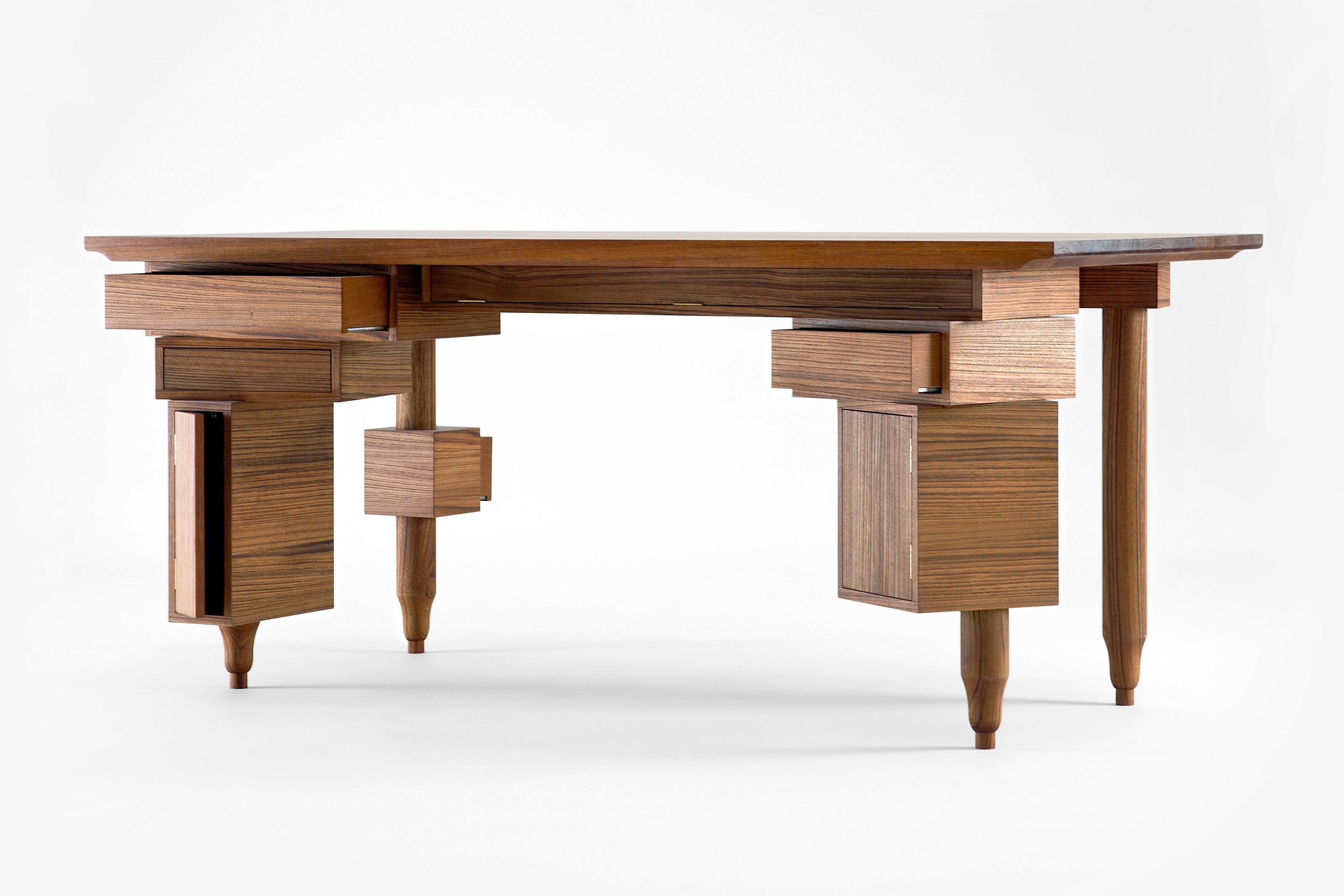 Le Bureau De Paolo Desk by Secondome Edizioni
Designer: Sam Baron.
Dimensions: D 80 x W 175 x H 75 cm.
Materials: Marine teak.

Collection / Production: Secondome. This piece can be customized. Available in different wood options: walnut wood and