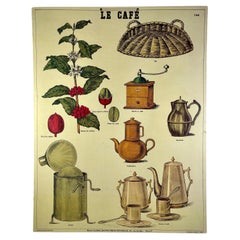 Vintage Le Cafe, Original Émile Deyrolle French Mounted & Hanging Offset Lithograph