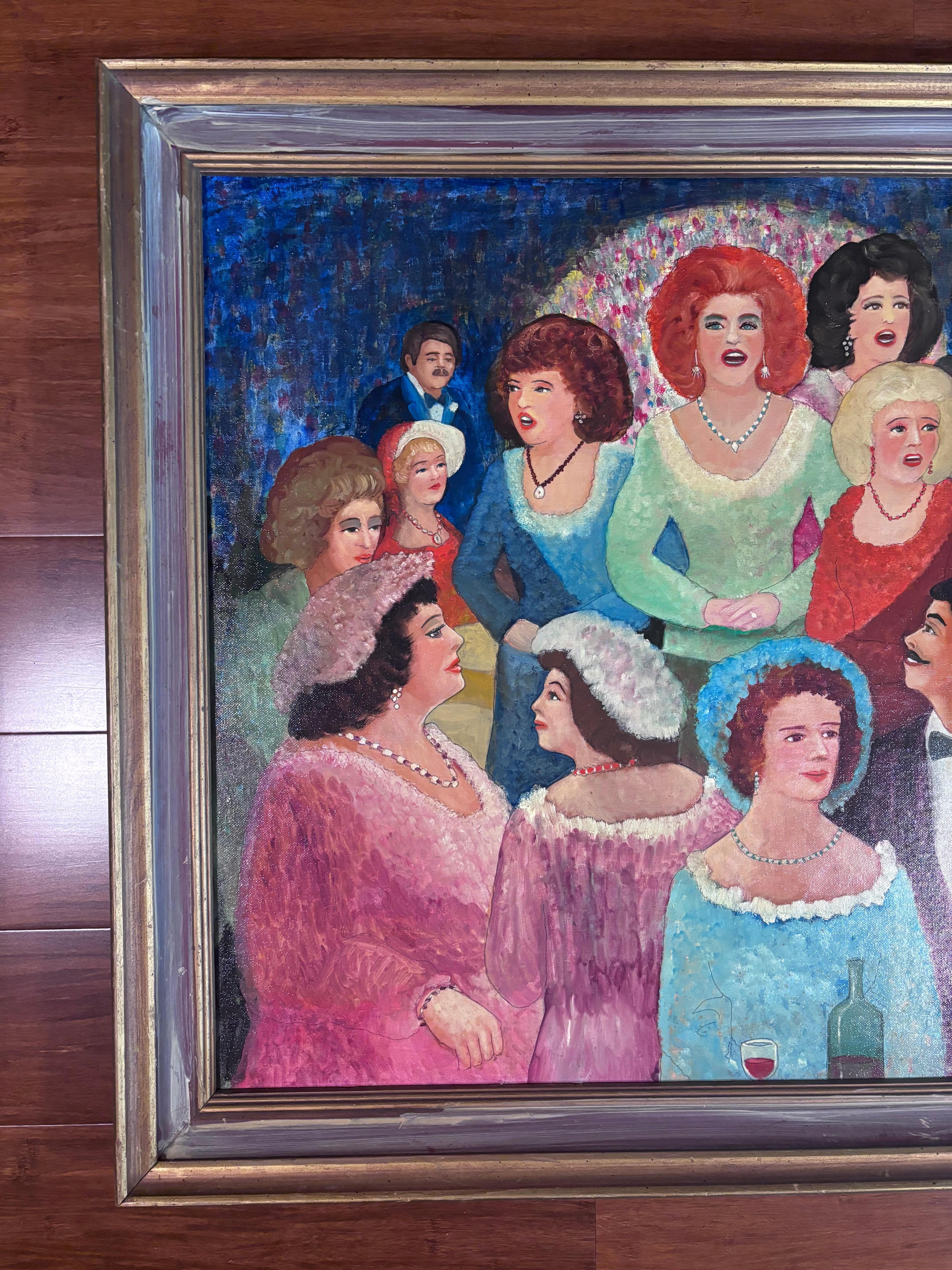 American Le Cage Au Folle Unique Painting Self Taught Folk Artist Gloria Laposka 1987 For Sale