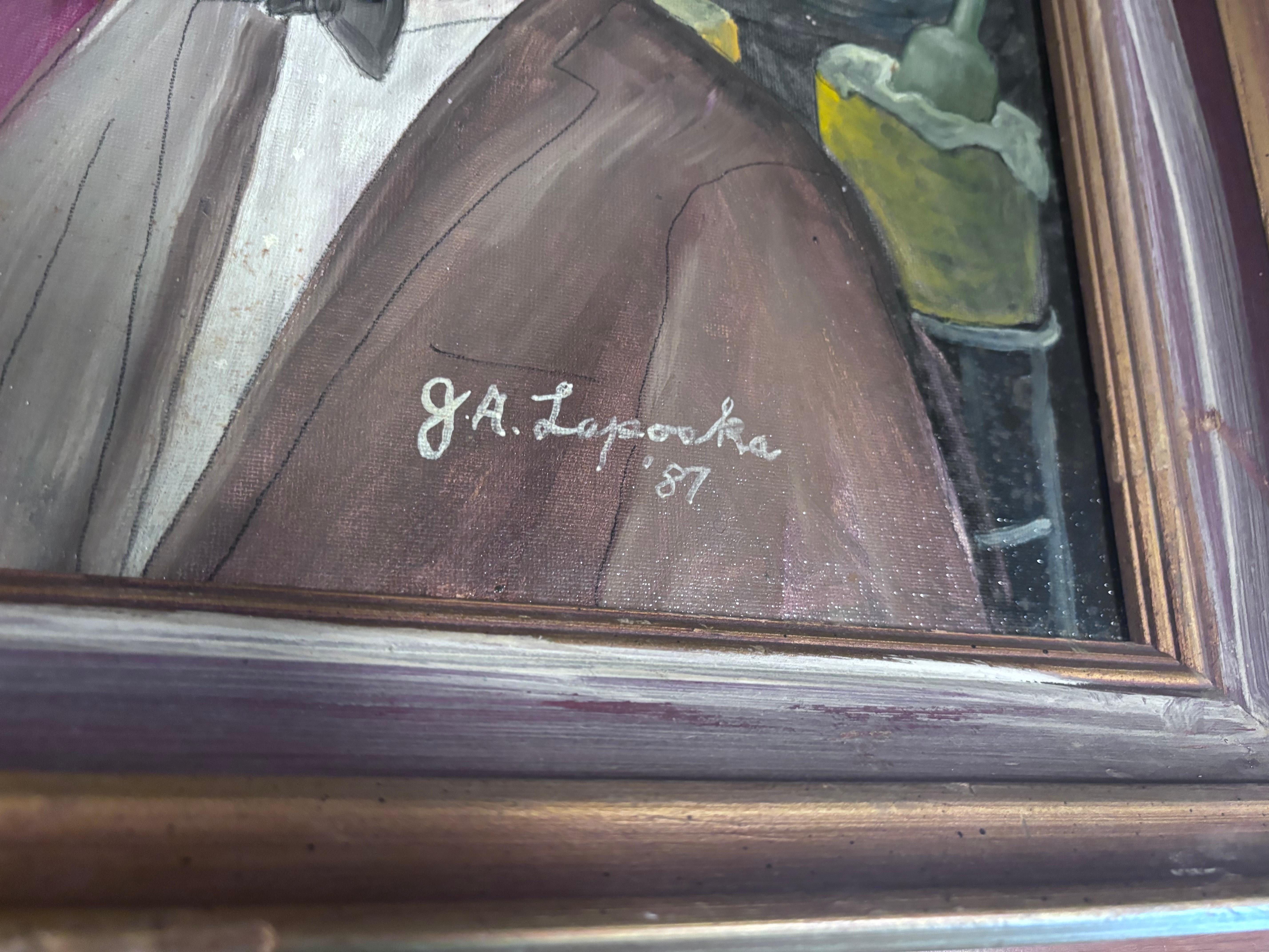 20th Century Le Cage Au Folle Unique Painting Self Taught Folk Artist Gloria Laposka 1987 For Sale