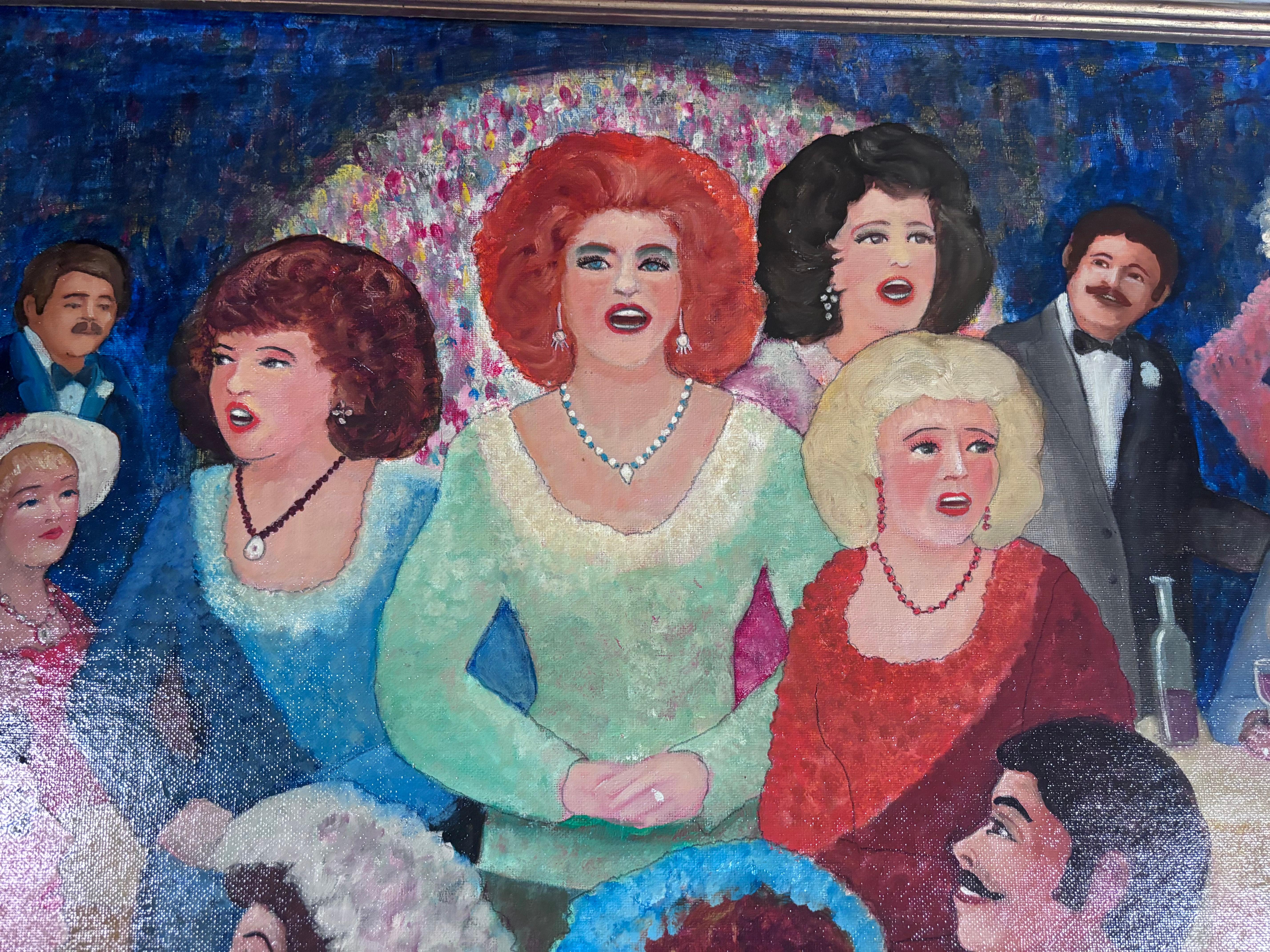 Le Cage Au Folle Unique Painting Self Taught Folk Artist Gloria Laposka 1987 For Sale 1