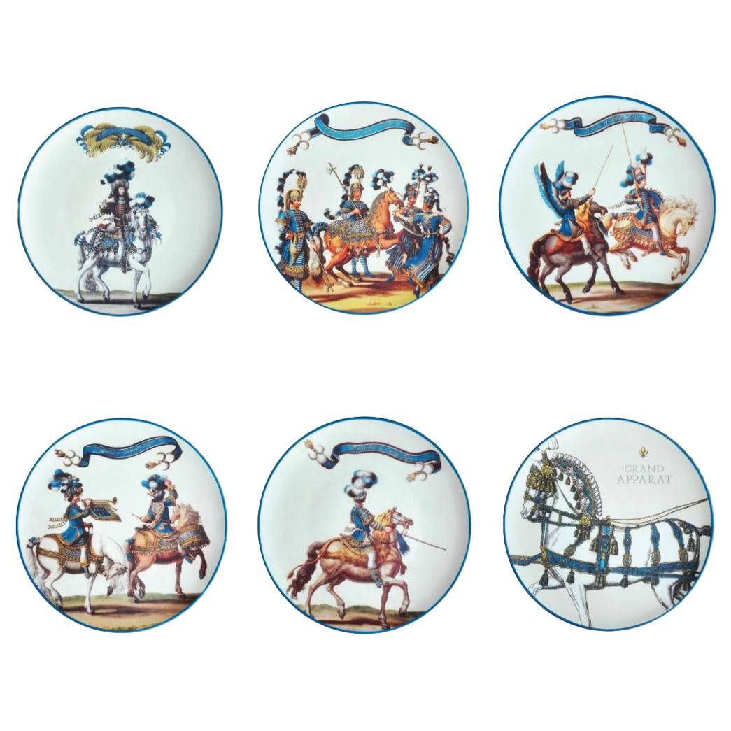 Essteller-Set aus 6 Esstellern aus Carousel-Porzellan, hergestellt in Italien im Angebot