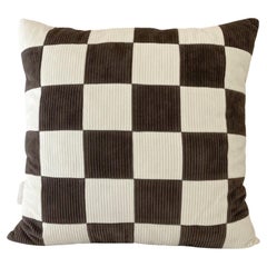 Le Carré Checkered Cotton Corduroy Cushion, Chalk/Espresso