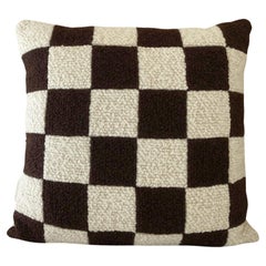 Le Carré Checkered Wool Bouclé Cushion, Chocolate/Eggshell