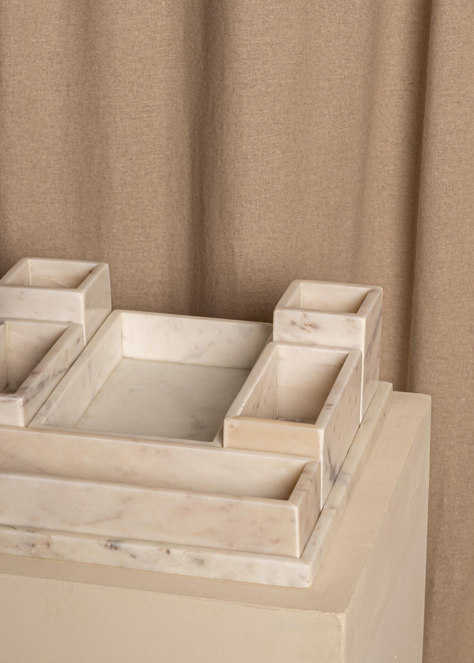 Post-Modern Le Carré White Marble Organizer by Simone & Marcel For Sale