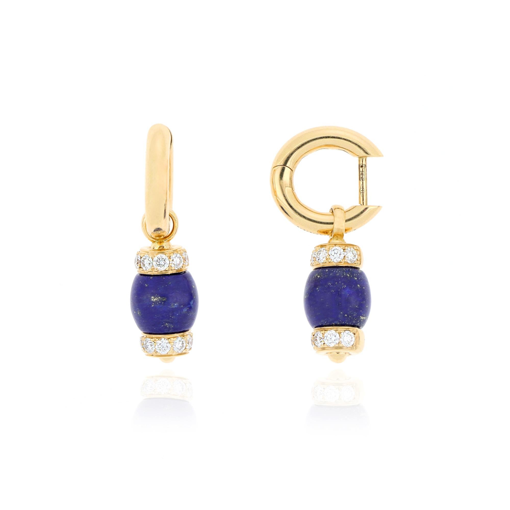 Cabochon Le Carrousel Earrings Lapis lazuli and Diamonds For Sale