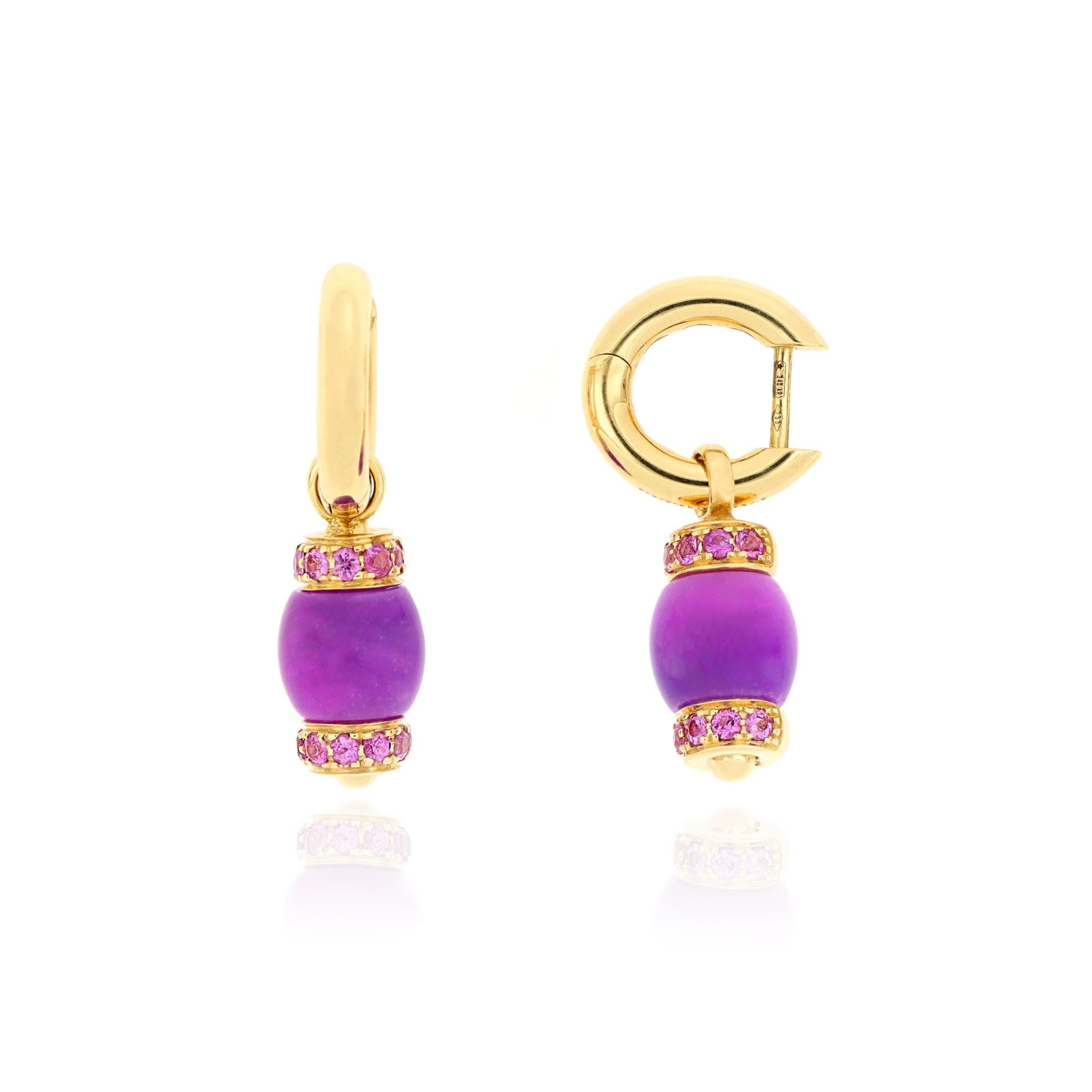 Cabochon Le Carrousel Earrings Purple Jade and Pink Sapphires For Sale