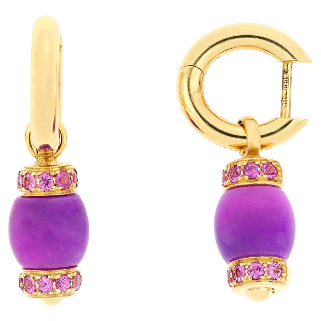 Le Carrousel Earrings Purple Jade and Pink Sapphires For Sale