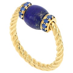 Bague Le Carrousel Torchon en lapis-lazuli et saphirs bleu clair