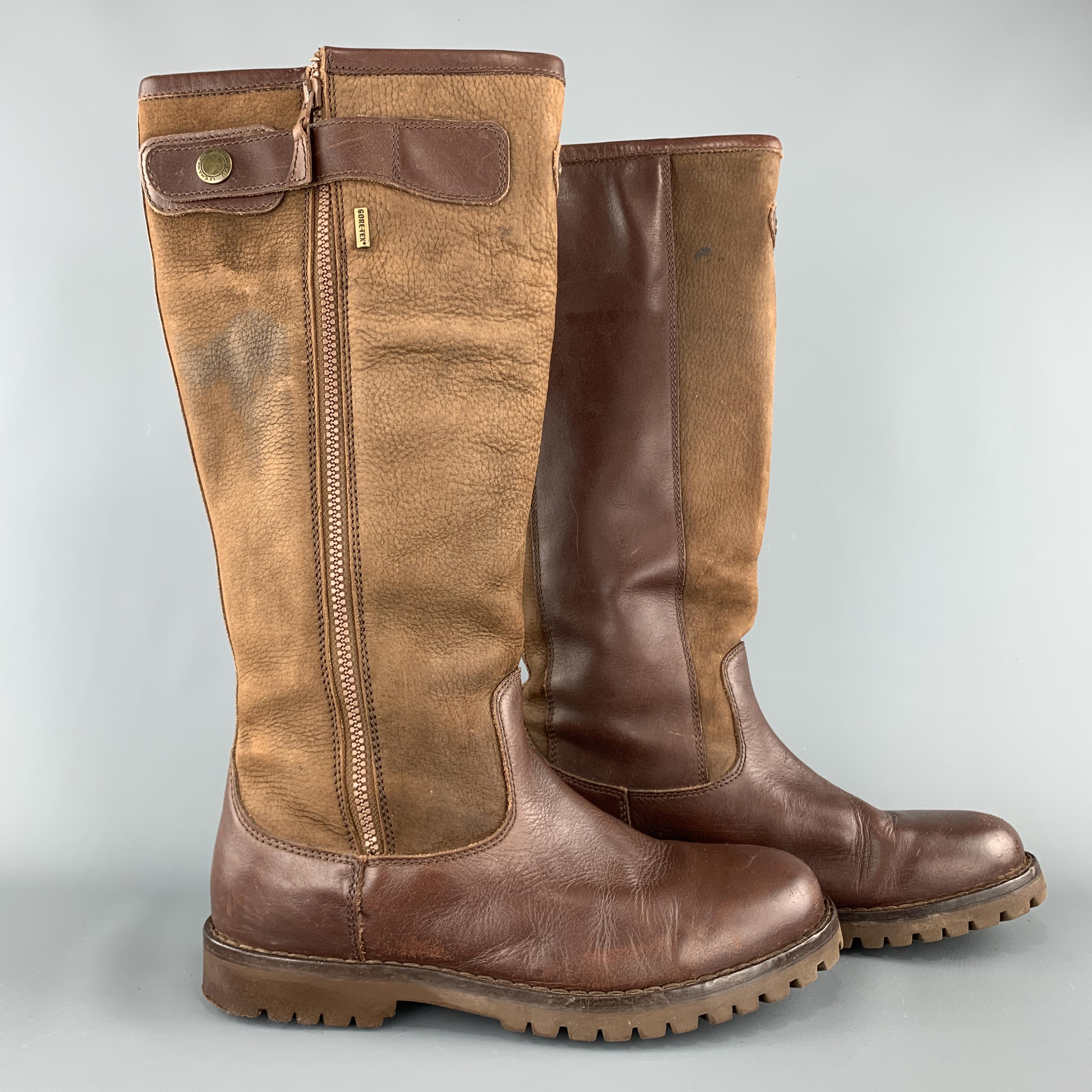 LE CHAMEAU Size 9.5 Brown Two Tone Leather Tall Work Boots In Fair Condition In San Francisco, CA