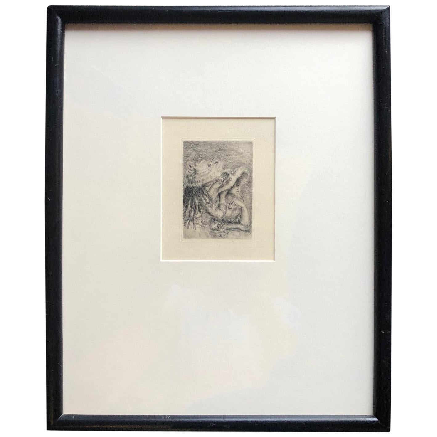 "Le Chapeau Epingle" by Pierre Auguste Renoir Framed Dry Point Etching, 1894
