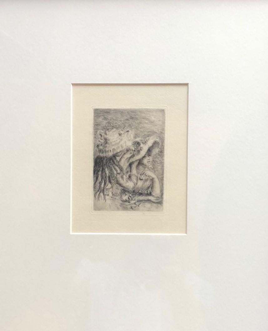 Original dry point etching printed in black ink on laid paper by Pierre-Auguste Renoir entitled 