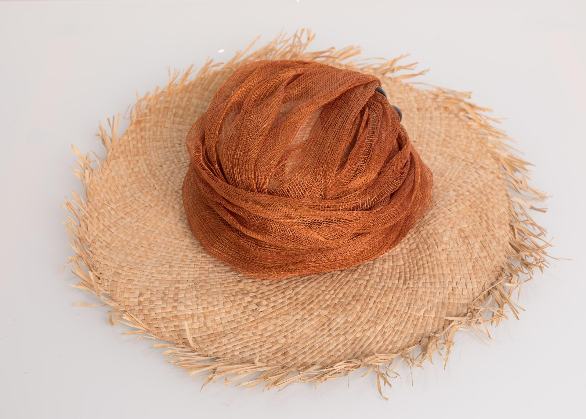 Le Chapeau Raffia Tulle Beaded Sun Hat In Excellent Condition For Sale In Boca Raton, FL