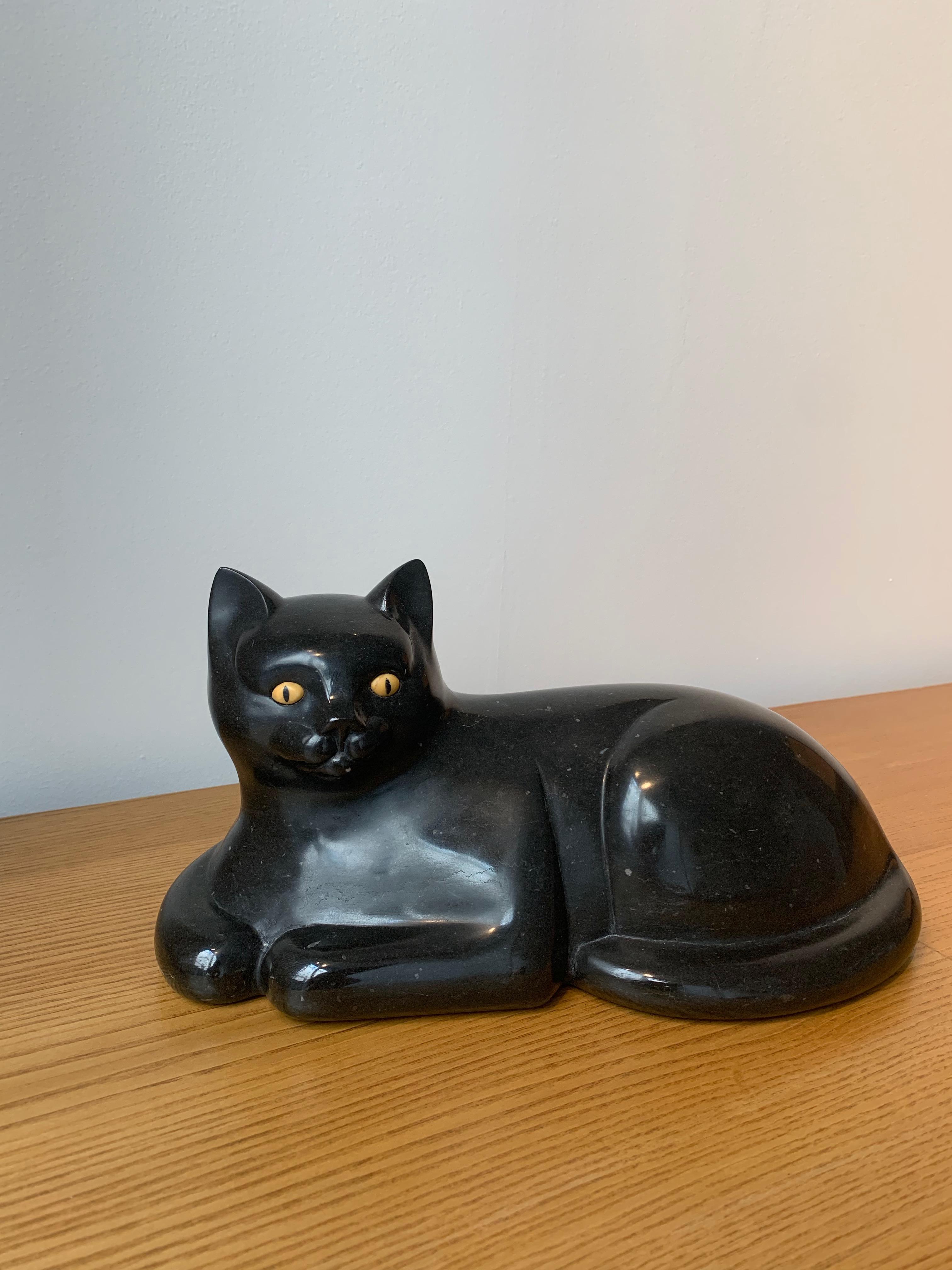 French Mid Century François-Xavier Lalanne's 'Le Chat' Black Cat Sculpture Marble
