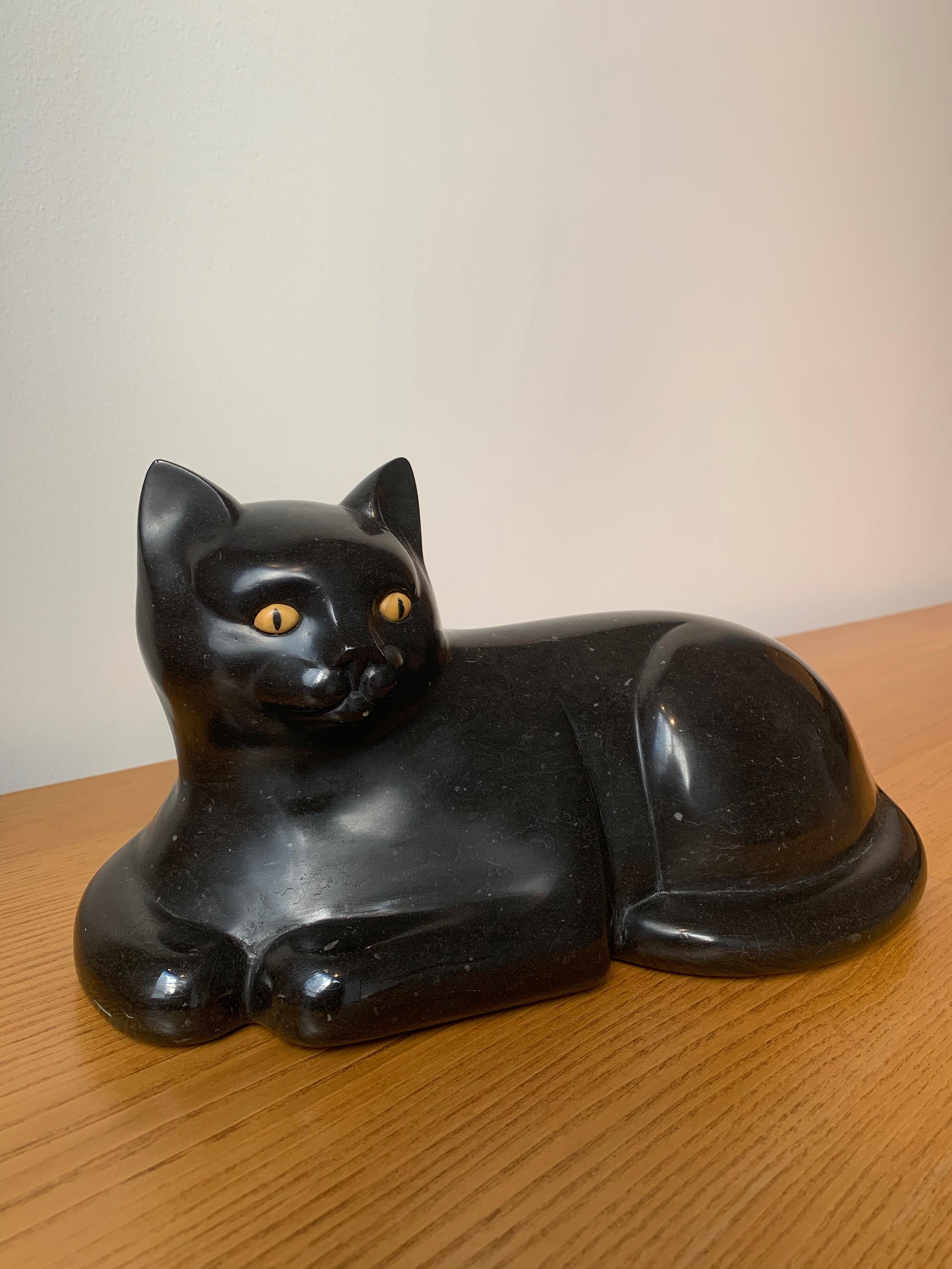 Mid Century François-Xavier Lalanne's 'Le Chat' Black Cat Sculpture Marble In Good Condition In Paris, FR