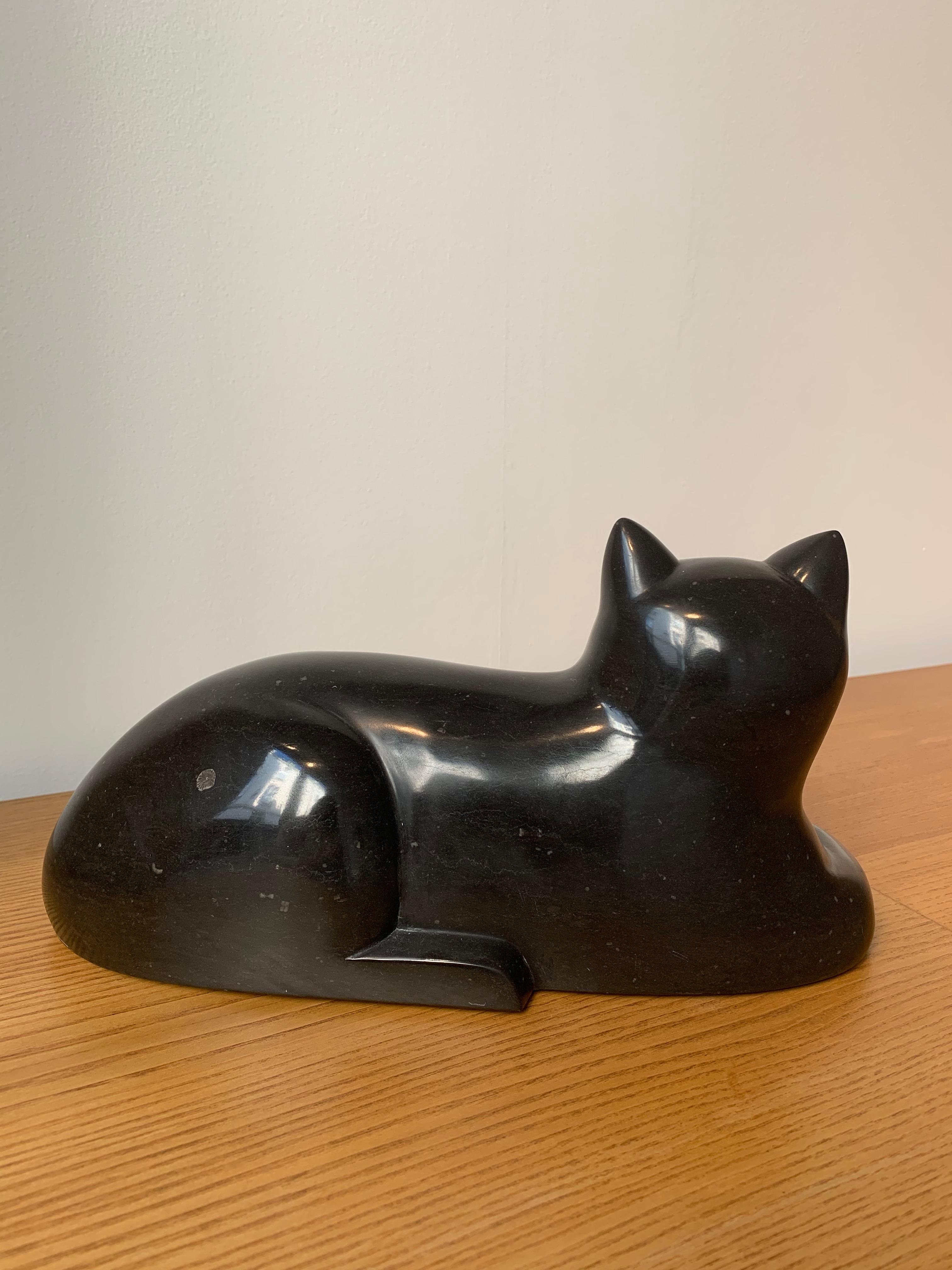 Late 20th Century Mid Century François-Xavier Lalanne's 'Le Chat' Black Cat Sculpture Marble