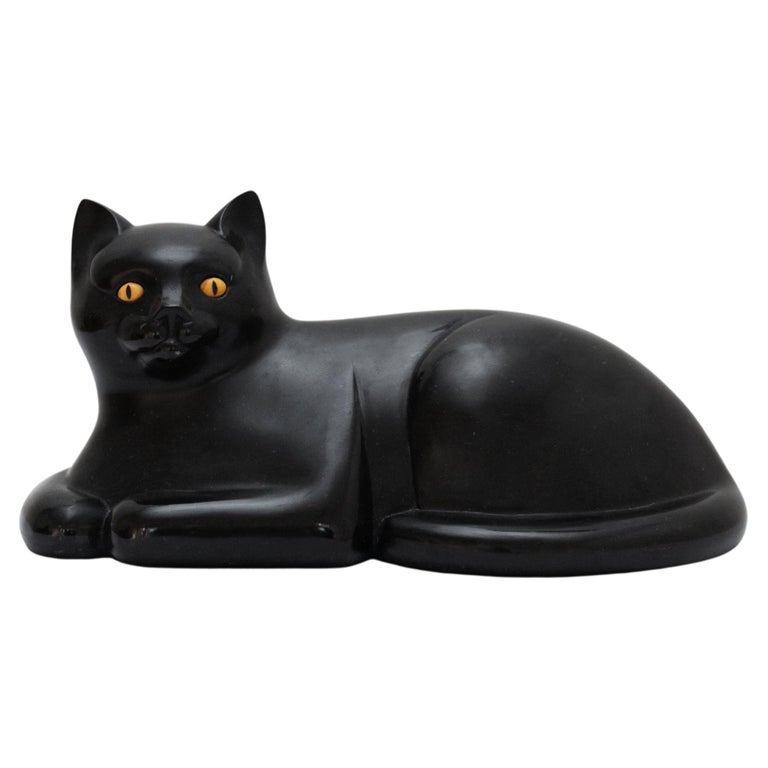Mid Century François-Xavier Lalanne's 'Le Chat' Black Cat Sculpture Marble  For Sale at 1stDibs
