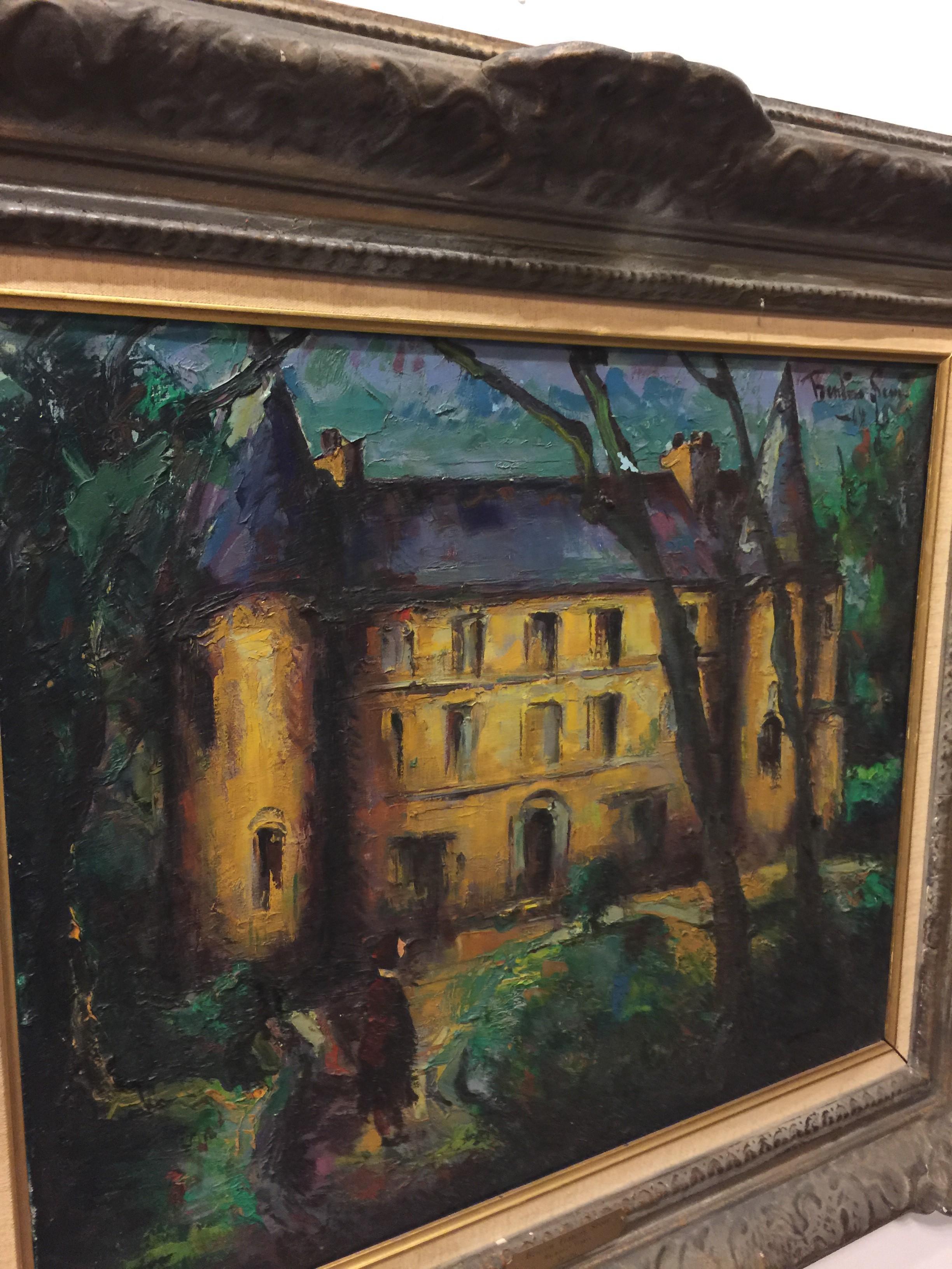 Le Chateau Verte Oil On Canvas by Benton Francis Scott In Excellent Condition In Pomona, CA