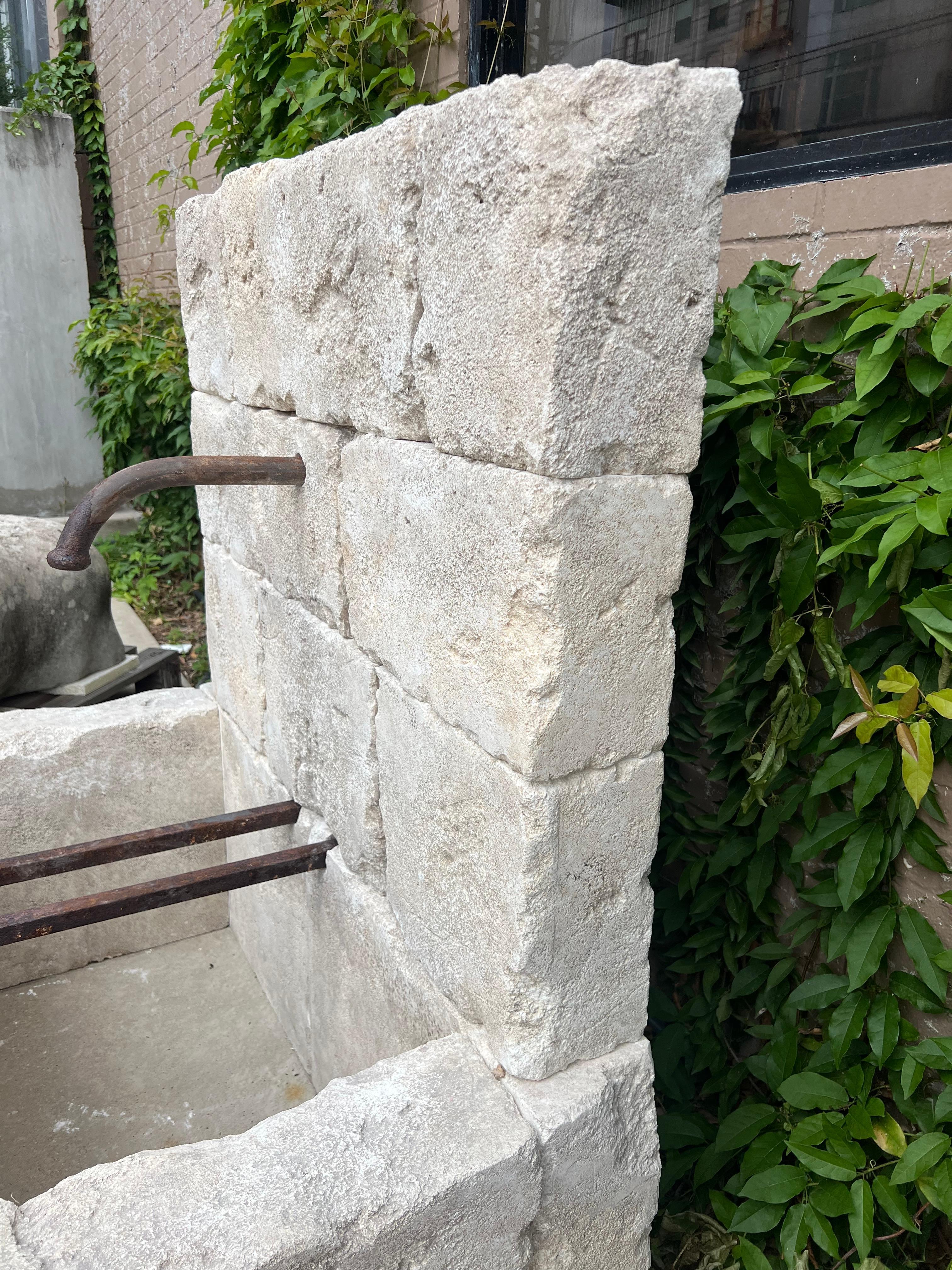 Hand-Carved Le Chaux Hand Carved and Distressed Limestone Block Fountain, South of France For Sale