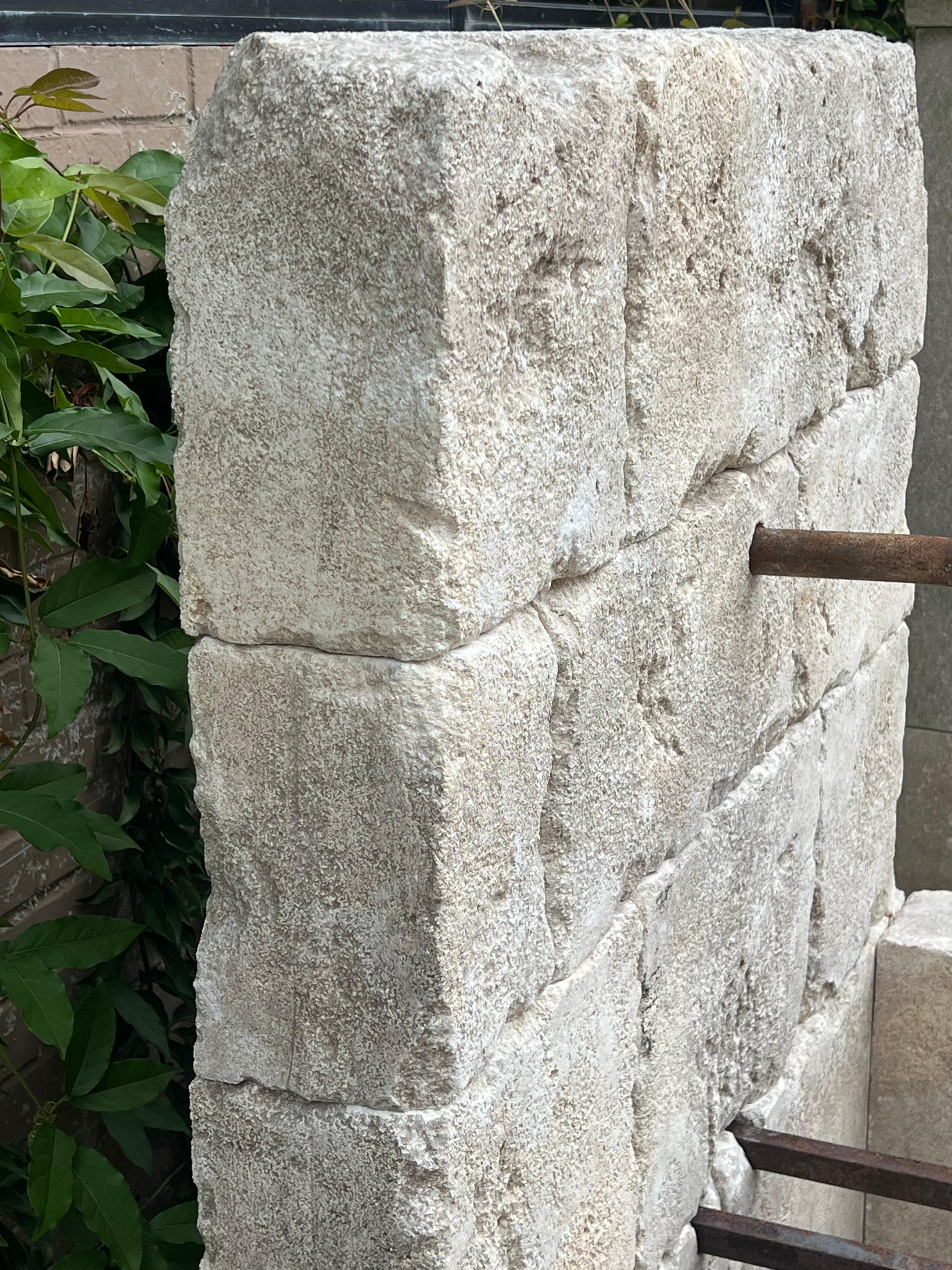 Le Chaux Hand Carved and Distressed Limestone Block Fountain, South of France For Sale 2
