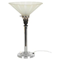 Le Chevallier Art Deco Table Lamp in Chrome, Bakelite and Opaline Glass, 1930s