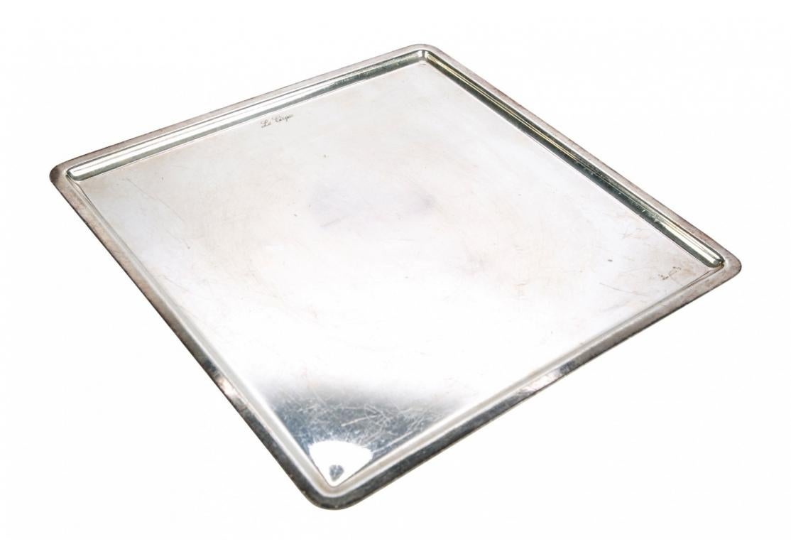 Le Cirque Branded Hotel Silver Square Serving Tray In Distressed Condition In Bridgeport, CT