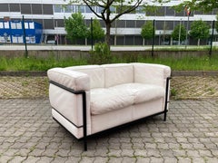 Le Corbusier 2 Seater LC2 Vintage White Leather Sofa by Cassina