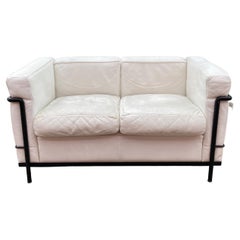 Le Corbusier 2 Seater L2C White Leather Sofa by Cassina