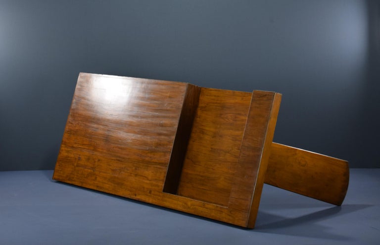 This beautiful console desk was created by B. Doshi and Le Corbusier. It is not only a very rare piece but also an item of museum quality. It is raw in its simplicity and splendid with that solid teak wood, which shows a strongly patinated material.