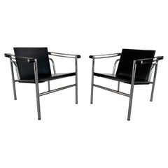Sedie in pelle nera Le Corbusier - set di 2