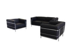 Le Corbusier Black Leather Sofa by Cassina, Signed