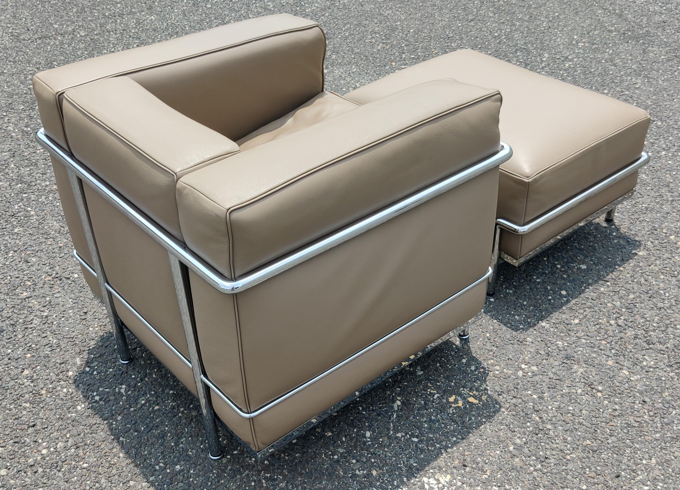 Le Corbusier - Cassina Gray Beige Petit Confort LC2 Club Lounge Chair + Ottoman 8