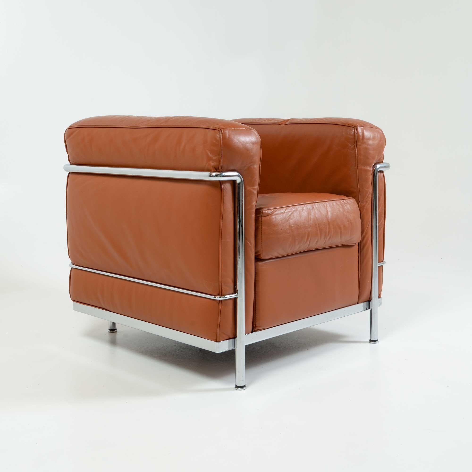 Italian Le Corbusier Cassina LC2 Petite Modele Armchair in Original Tobacco Leather