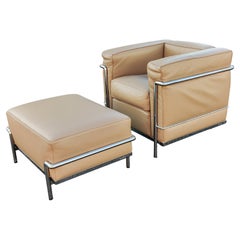 Le Corbusier - Cassina Gray Beige Petit Confort LC2 Club Lounge Chair + Ottoman