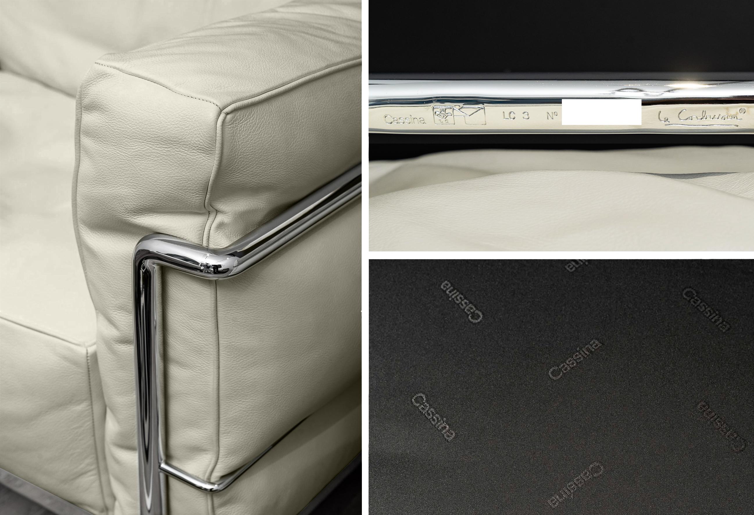 French Le Corbusier & Cassina - Pair Of Armchairs Lc3 Feather Chalk Leather