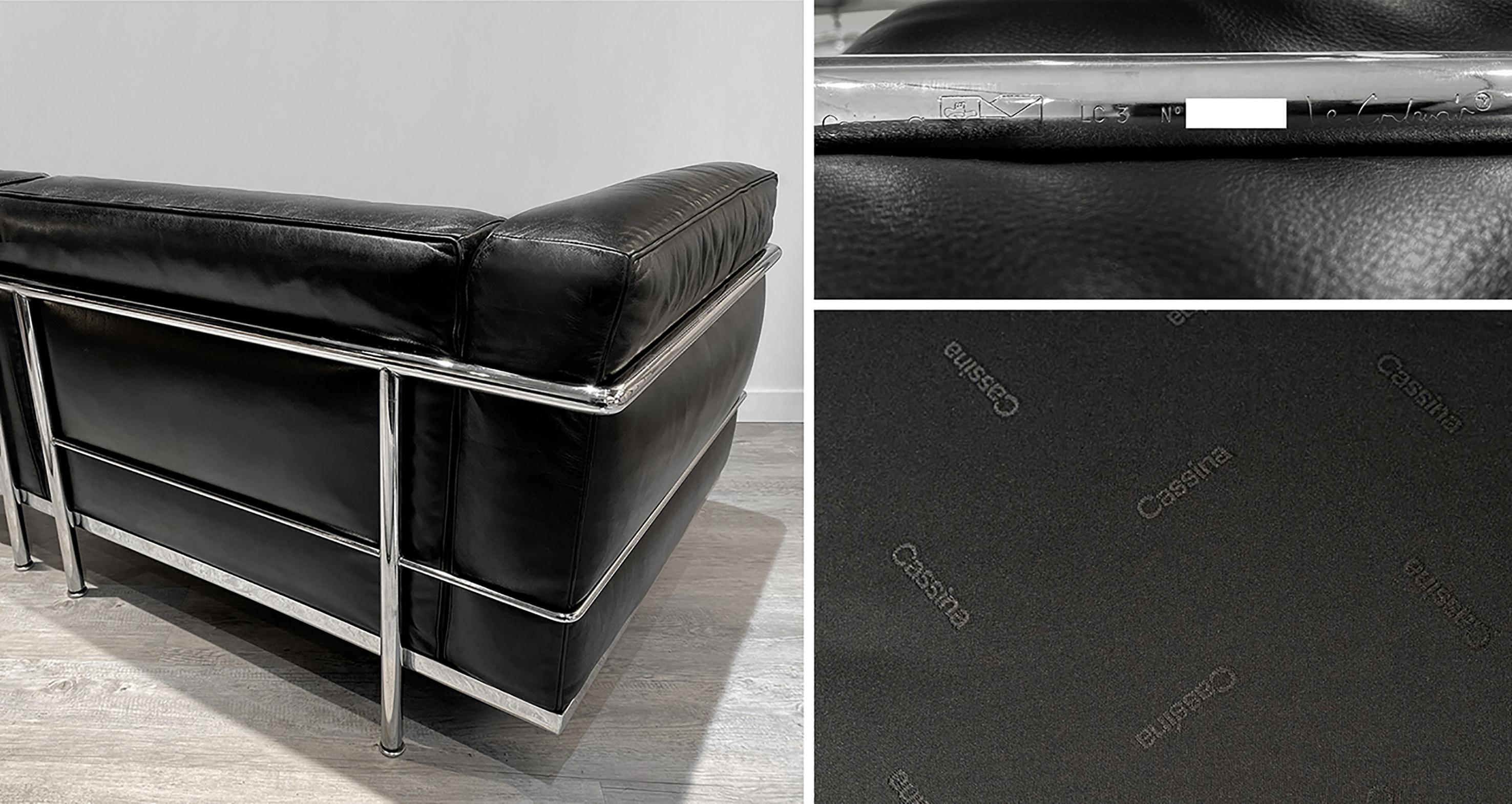 French Le Corbusier & Cassina - Pair of Sofas LC3 Black Leather
