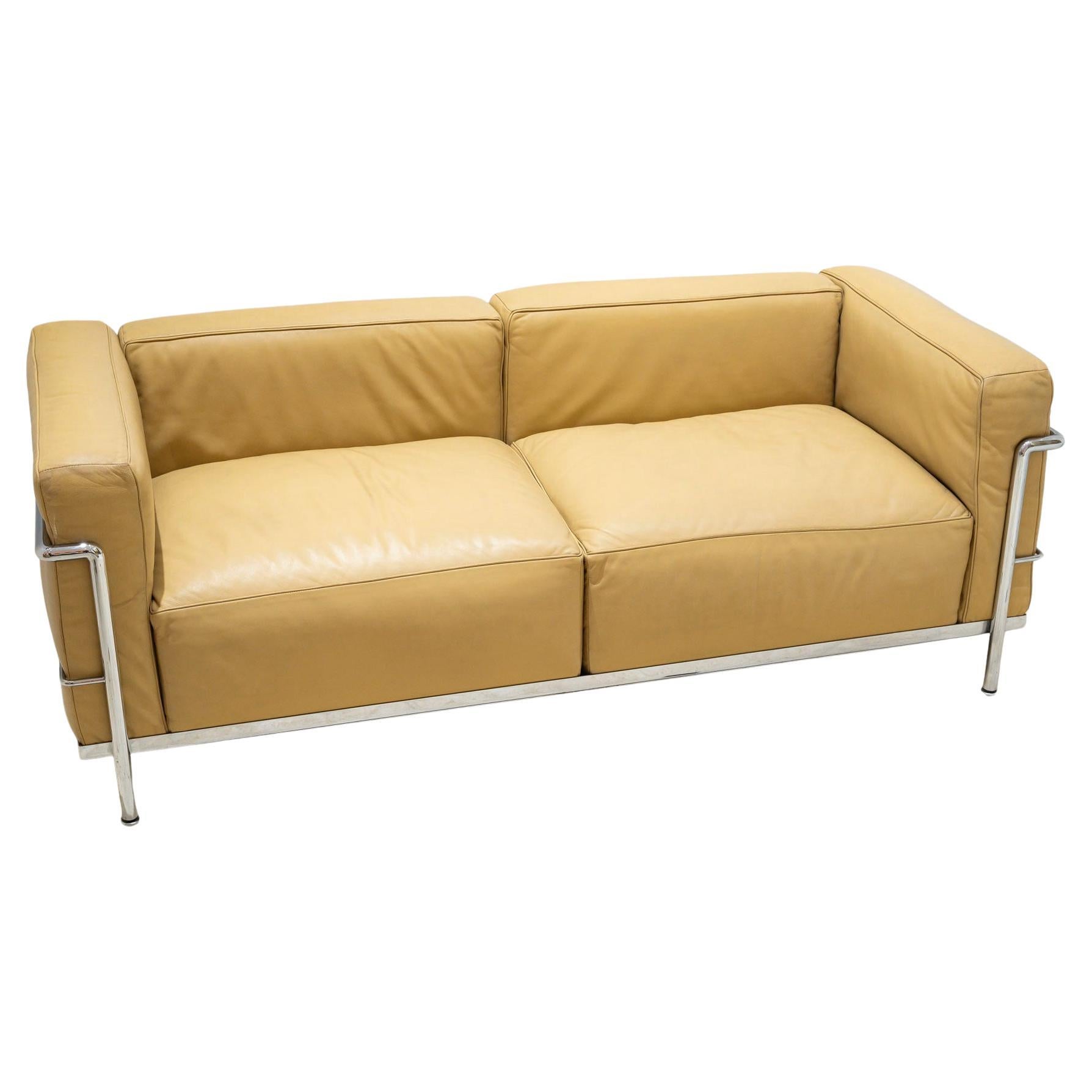 Le Corbusier & Cassina - Canapé LC3 Cuir or camel en vente