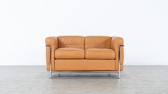 Le Corbusier Ch. Perriand LC2 Sofa Cassina in Cognac Leather, Signed & Stamped