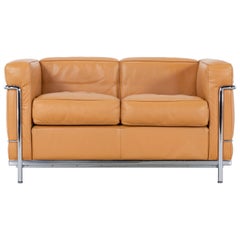 Le Corbusier Ch. Perriand LC2 Sofa Cassina in Cognac Leather, Signed & Stamped