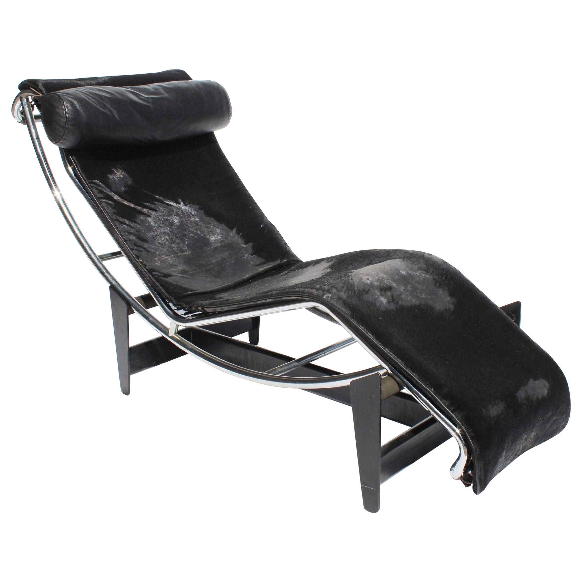 Le Corbusier Lc4 Gray and Black Leather Chaise Lounge for Cassina