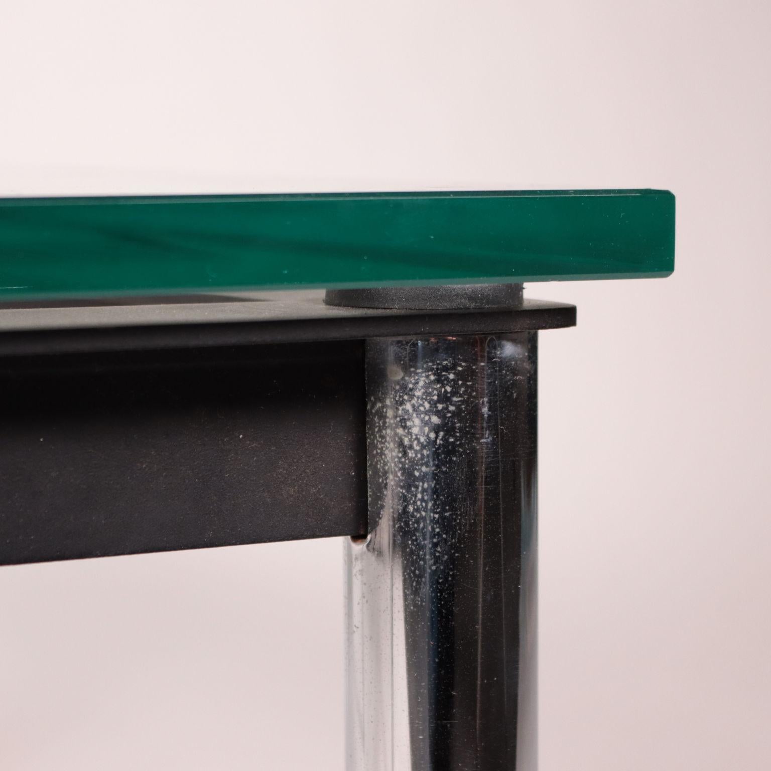 Polychromed Le Corbusier Coffee Table Enamelled Chromed Metal Glass, 1990s