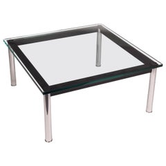Le Corbusier Coffee Table Enamelled Chromed Metal Glass, 1990s