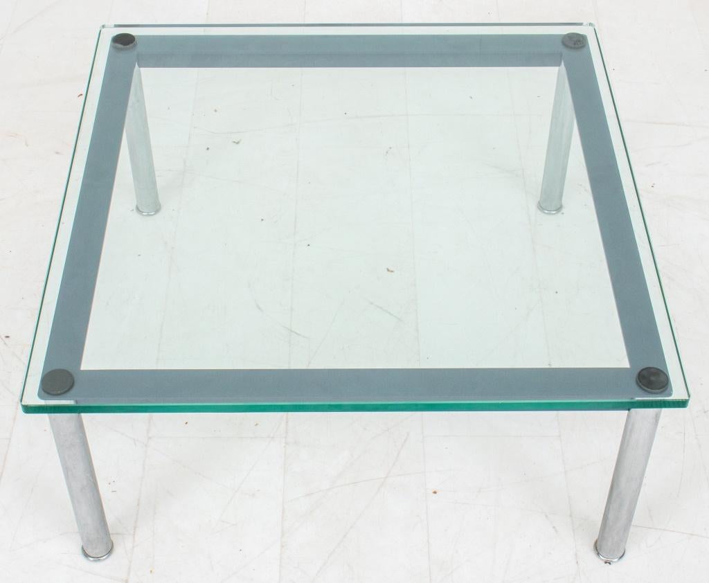 Le Corbusier ([Charles-Edouard Jeanneret] Swiss/French, 1887-1965) for Cassina LC10 coffee table, rectangular with glass top over steel base.

Dimensions: 13