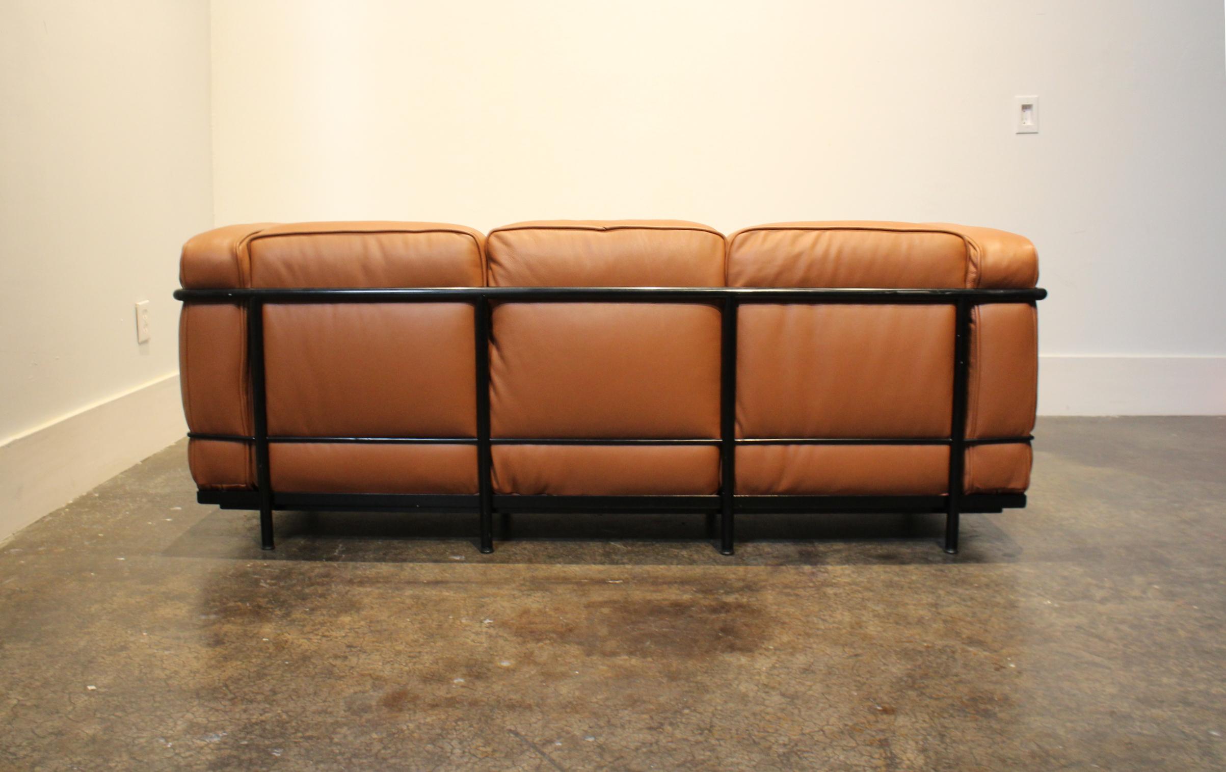Italian Le Corbusier for Cassina LC2 3-Seat Sofa in Brown Leather