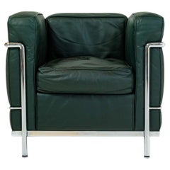 Le Corbusier para Cassina LC2 Sillón Petite Modele Cuero verde medianoche