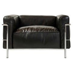 Vintage Le Corbusier for Cassina LC3 Lounge Chairs in Black and Chrome Frame Early 1980s